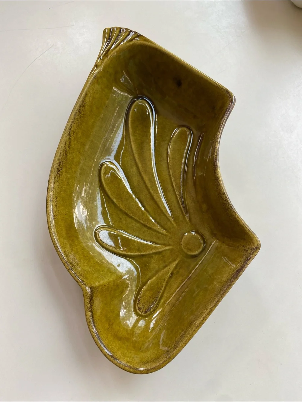 California Pottery Vintage MCM Lazy Susan Avocado Green Dish L54